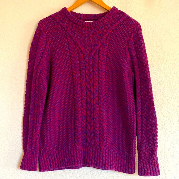 L.L. Bean Womens Signature Sweater SZ MEDIUM Purple Cable Knit Cotton Pullover - Picture 1 of 7